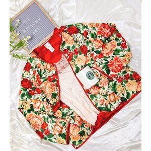 Vintage Eve Stillman Red Floral Lounge Jacket
